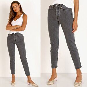 Levi's Wedgie Jeans Straight Leg Tapered High Rise Button Fly Grey Bite My Dust